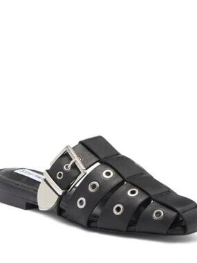 Steve Madden Ladera Black Multi-Strap Grommet Slide Mules. 8.5